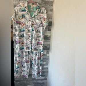 Women MUNKI MUNKI 2-Piece Pajama PJ Top & Pants Travel Postcards Flamingo-Large